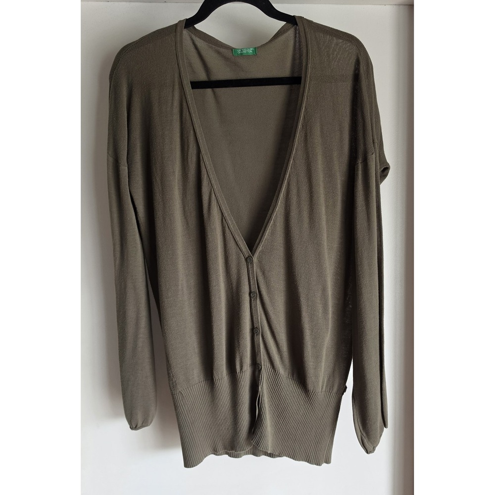 United Colors of Benetton Cardigan Women Olive Green V-Neck Long Sleeve Classic